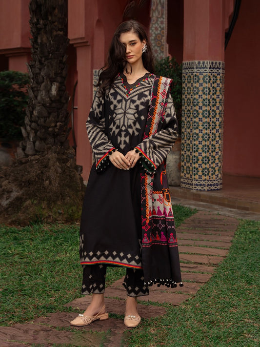 ZARA NOIR β Wool Shawl 3-Piece Printed Dress (Stitched)
