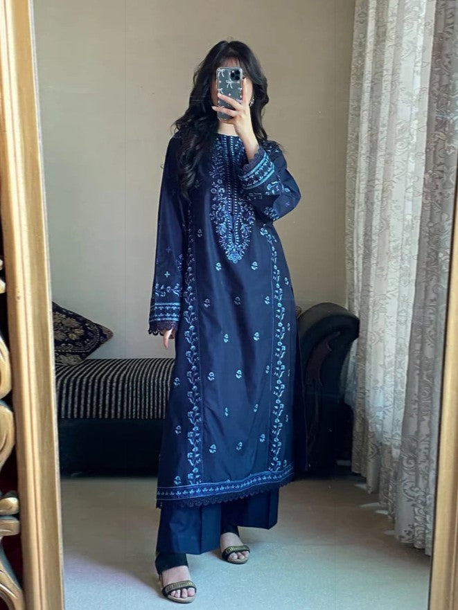 Zimal Blue β Embroidered 2-Piece Pure Lawn Set
