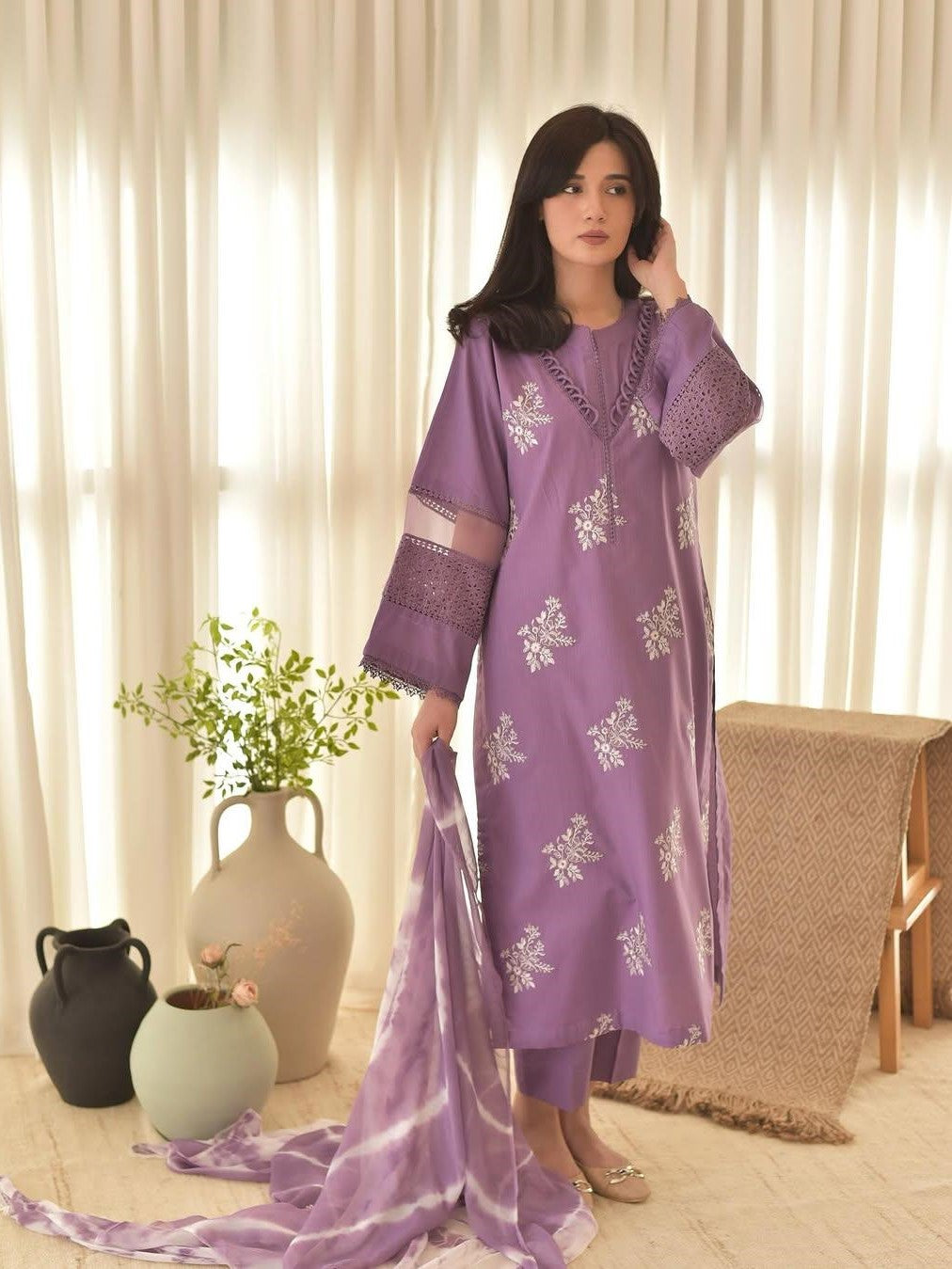 Horiya Purple – Luxury Embroidered Lawn 3-Piece Suit (Stitched)