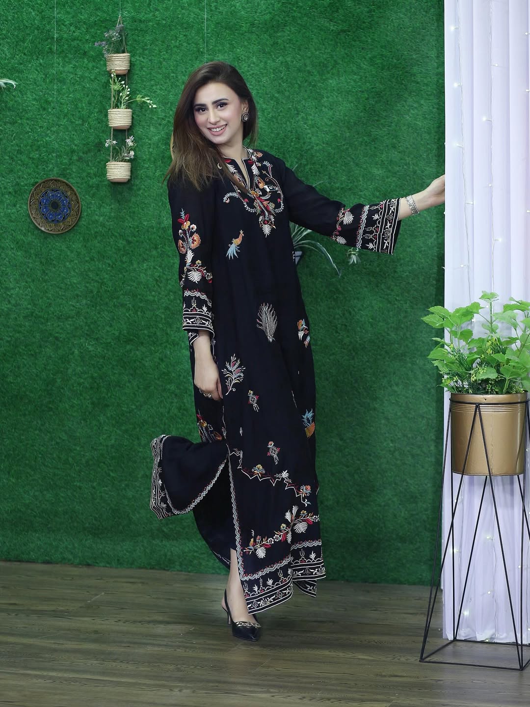 Laila Black – Multi Embroidered Long Dress (Stitched)