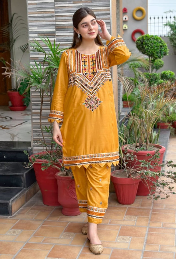 Sindhi Mirror Work Embroidery 2 Piece Dress Stitched