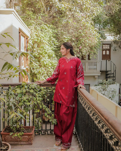 Nasheman – Embroidered Lawn Kurti with Farshi Shalwar (2-Piece Stitched Set)