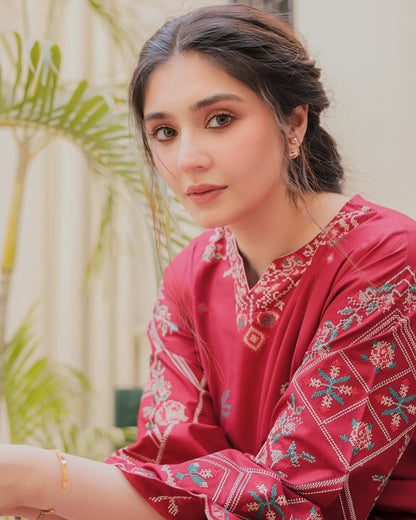 Nasheman – Embroidered Lawn Kurti with Farshi Shalwar (2-Piece Stitched Set)