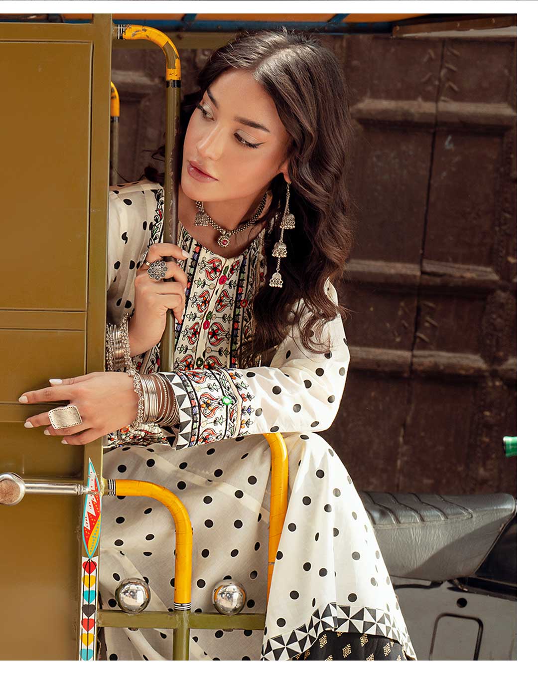 Hoor Polka Charm – 2-Piece Embroidered & Printed Set (Stitched)