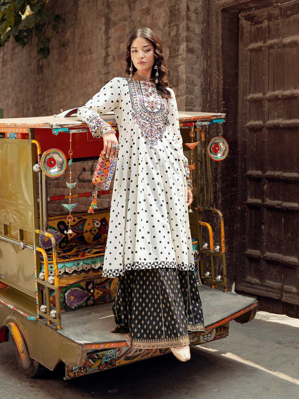 Hoor Polka Charm – 2-Piece Embroidered & Printed Set (Stitched)