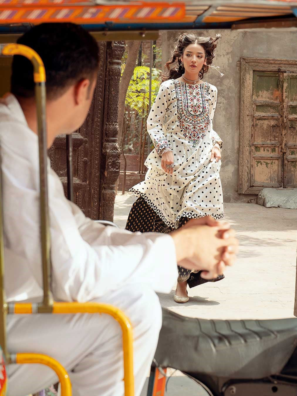 Hoor Polka Charm – 2-Piece Embroidered & Printed Set (Stitched)