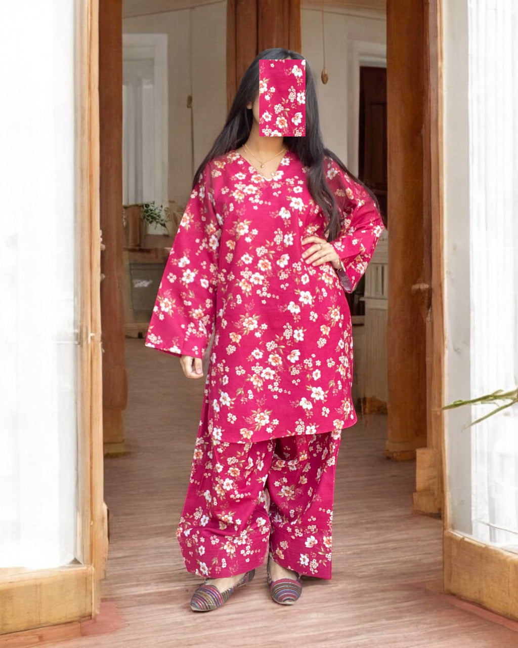 Farshi Shalwar – Digital Printed 2-Piece Khaddar Dress (Stitched) 001