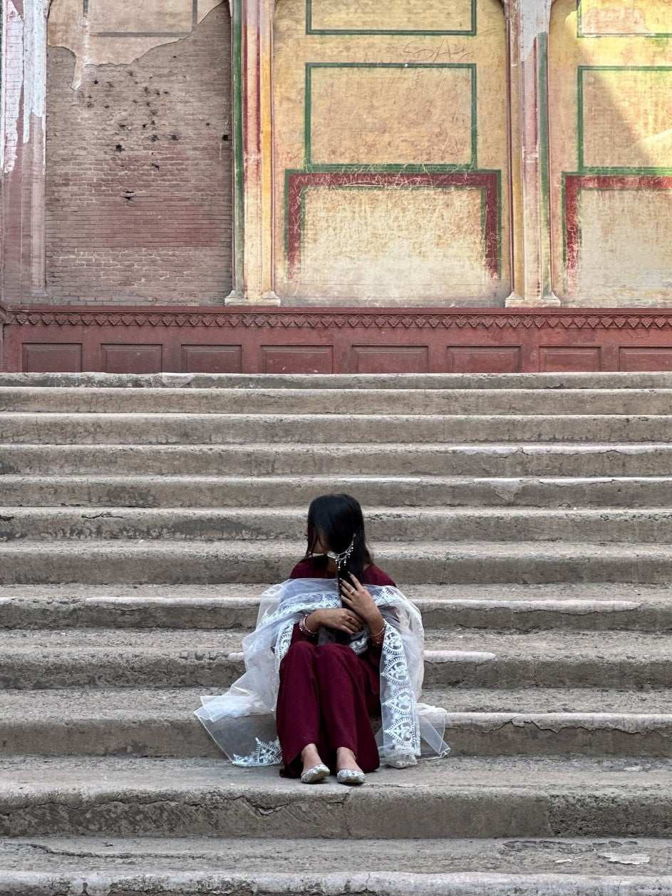 Noor-e-Maroon Embroidered 3 Piece Suit with Organza Dupatta
