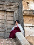 Noor-e-Maroon Embroidered 3 Piece Suit with Organza Dupatta