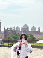 Noor-e-Maroon Embroidered 3 Piece Suit with Organza Dupatta