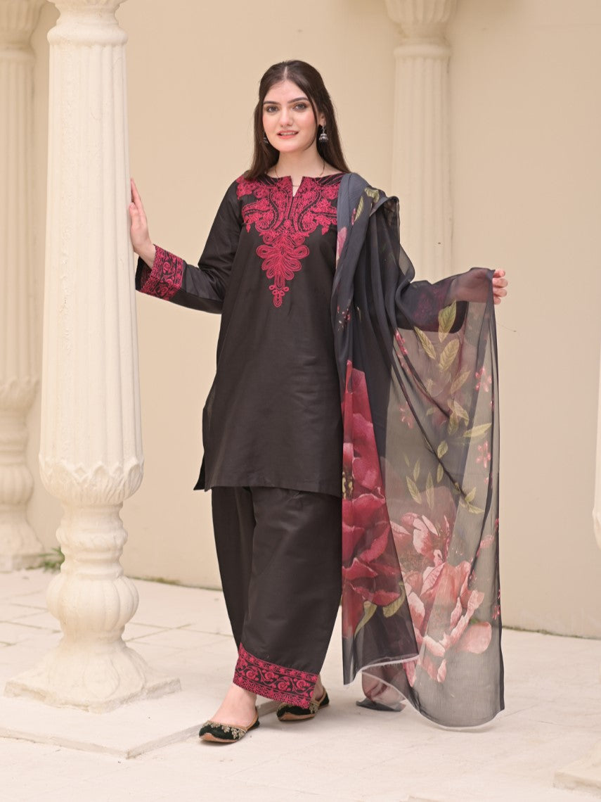 Zaroon – Luxury Embroidered 3-Piece Lawn Set with Farshi Shalwar