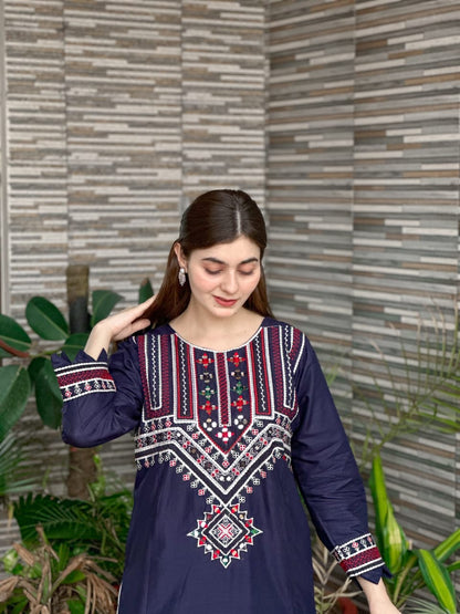 Sindhi Mirror Work Embroidery 2 Piece Dress Stitched