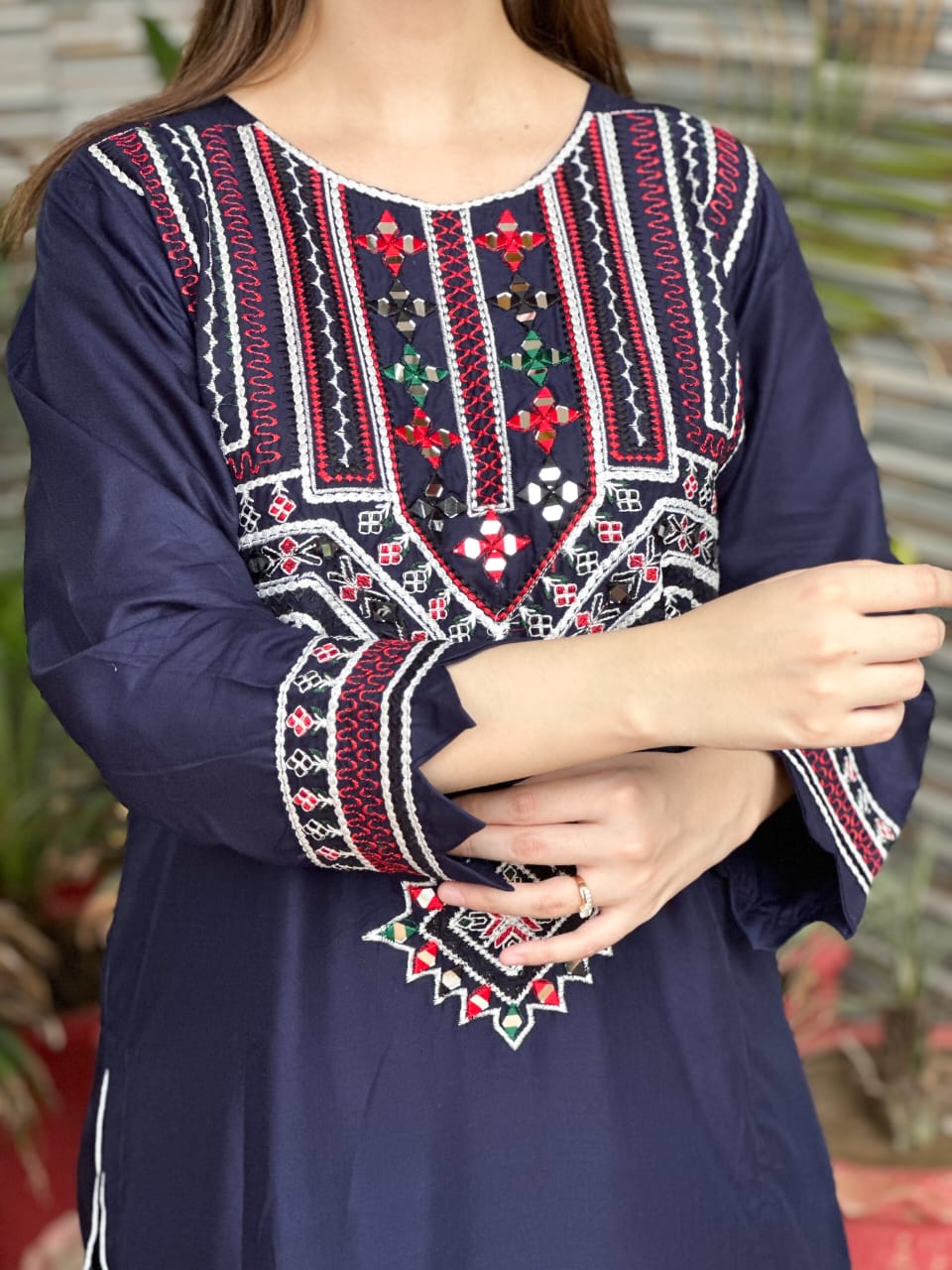 Sindhi Mirror Work Embroidery 2 Piece Dress Stitched