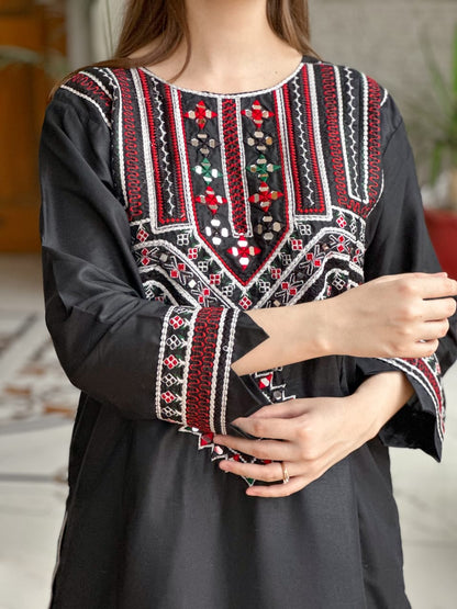 Sindhi Mirror Work Embroidery 2 Piece Dress Stitched