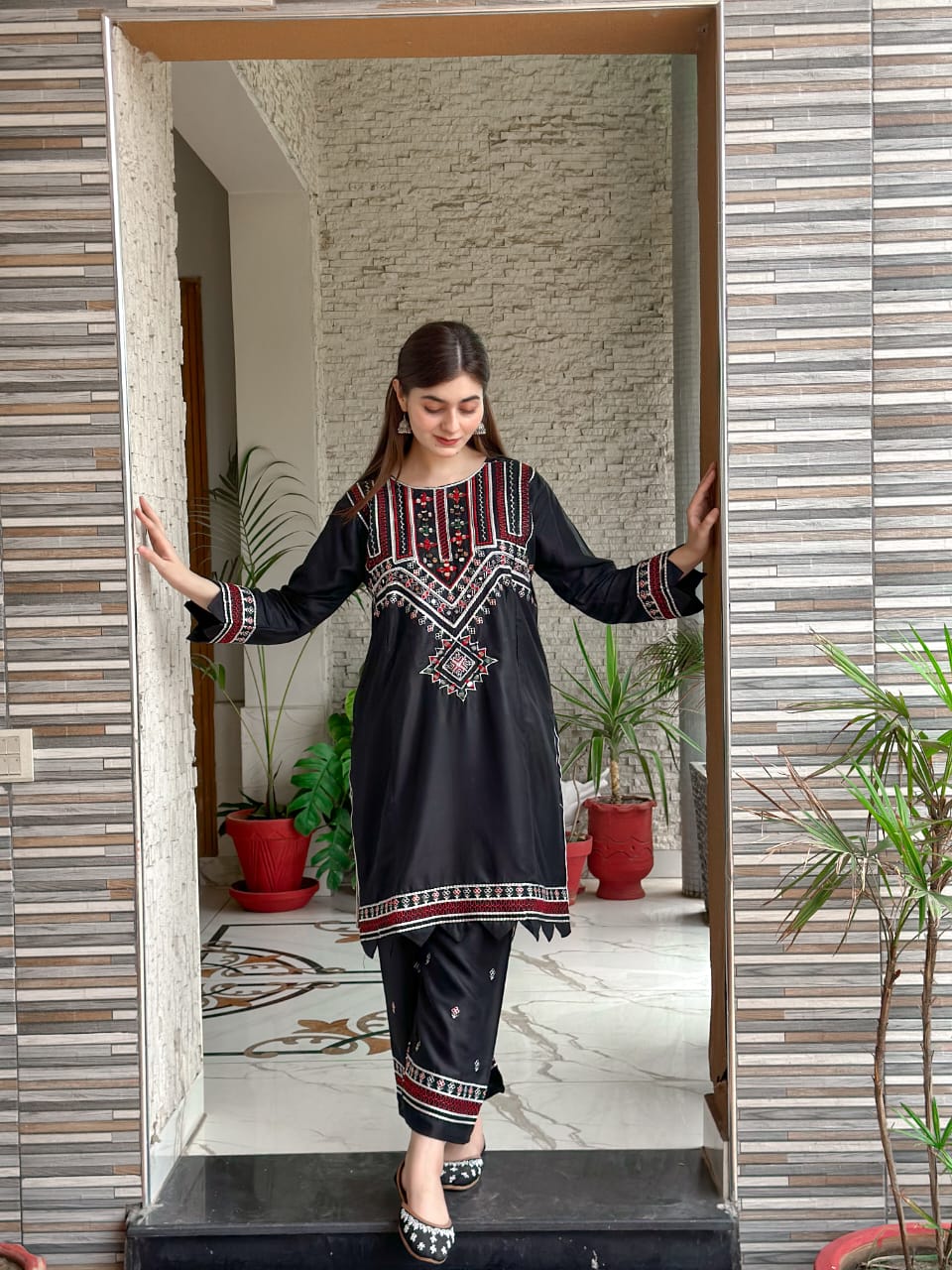 Sindhi Mirror Work Embroidery 2 Piece Dress Stitched