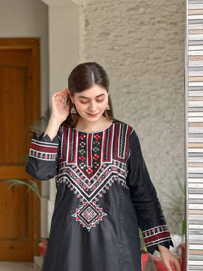 Sindhi Mirror Work Embroidery 2 Piece Dress Stitched