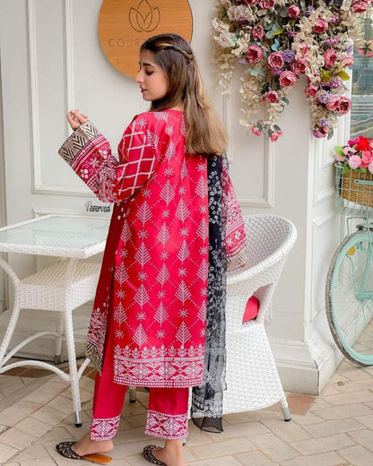 Chunri Mirror Work Embroidery 3 Piece Dress Stitched