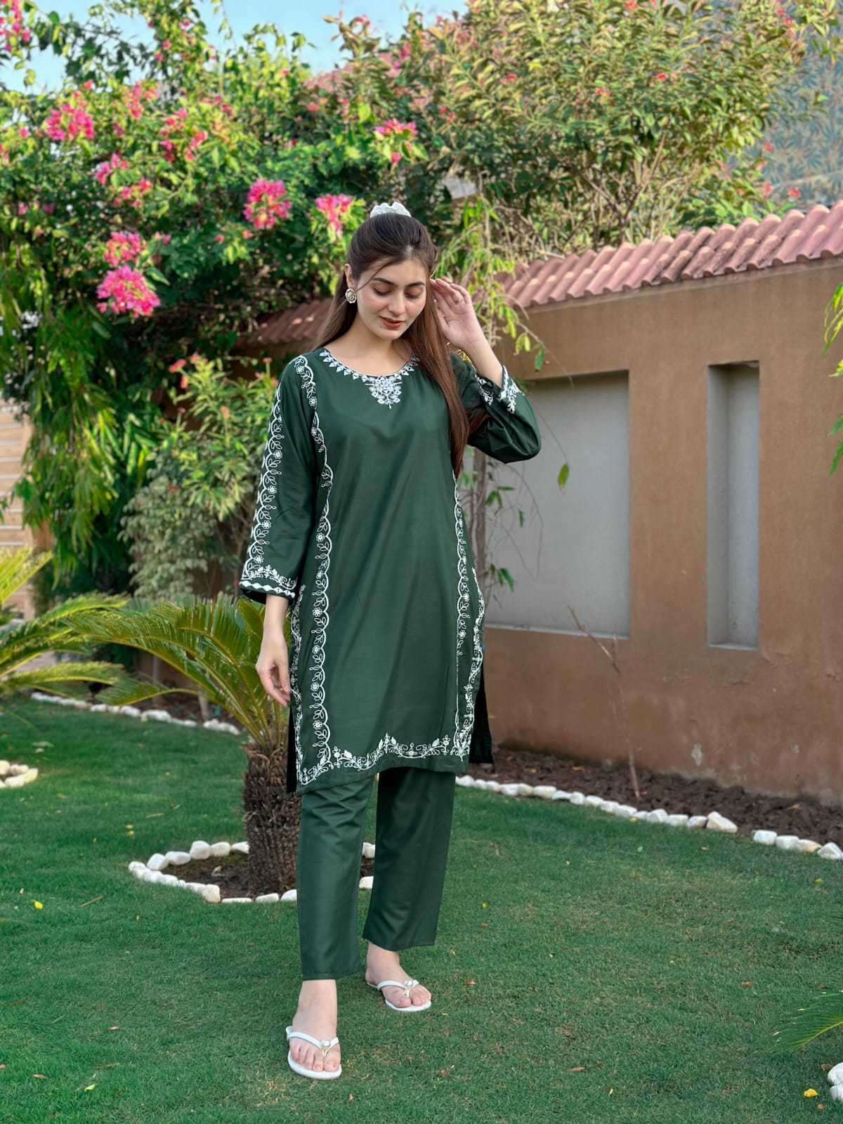 Agha Noor Mirror Work Embroidery 2-Piece Dress Stitched