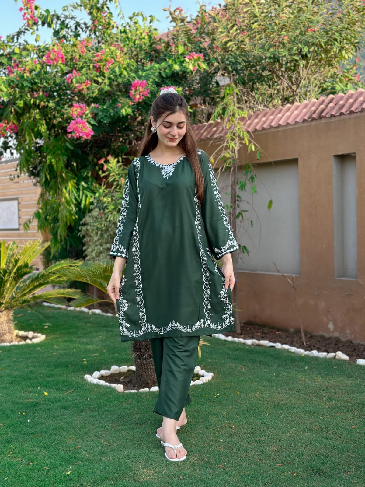 Agha Noor Mirror Work Embroidery 2-Piece Dress Stitched