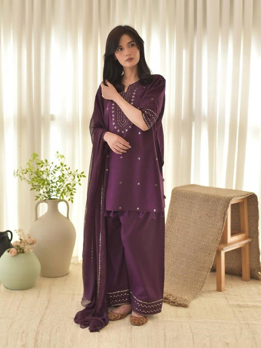 PURPLE AURA – Luxury Embroidered 3-Piece Suit (Stitched)