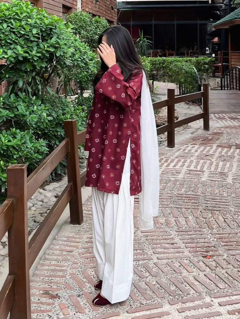 Laal Pari – Digital Printed Co-Ord Set with Farshi Shalwar (2-Piece)