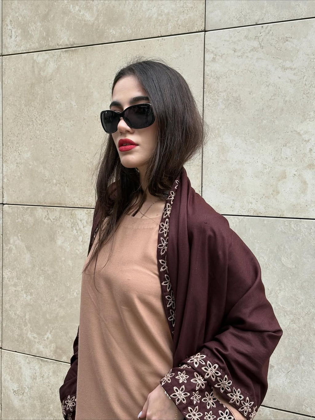 Luxury Caramel Emb 3PC Dress (Stitched)