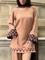 Luxury Caramel Emb 3PC Dress (Stitched)