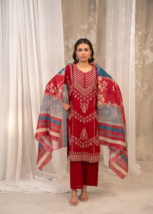 Maroon Majesty – Embroidered 3-Piece Suit