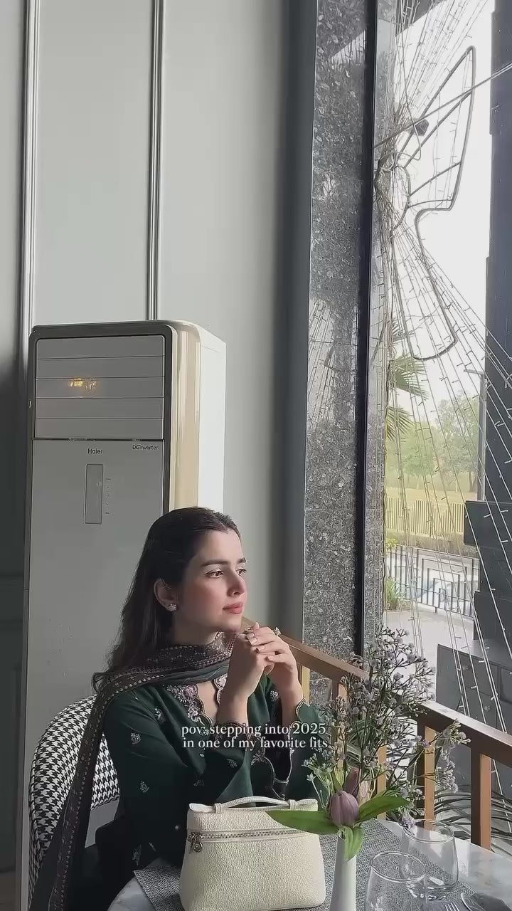 Ziva Green – Luxury Embroidered Co-Ord Set (2-Piece)