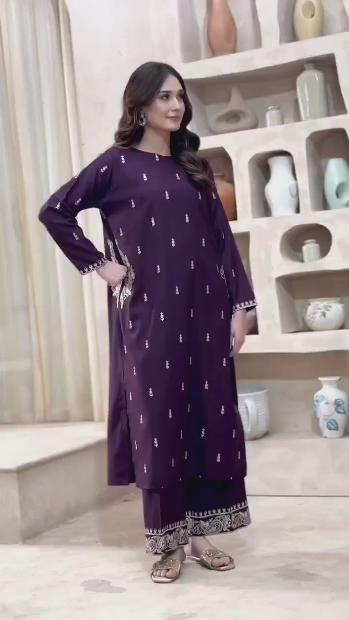 NAAZ EMB LONG LENGTH (Double Pocket) - Embroidered Trouser 2-Piece Set