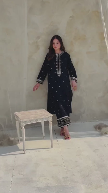 Black Huk Embroidered Cotton Lawn 2-Piece (Stitched)