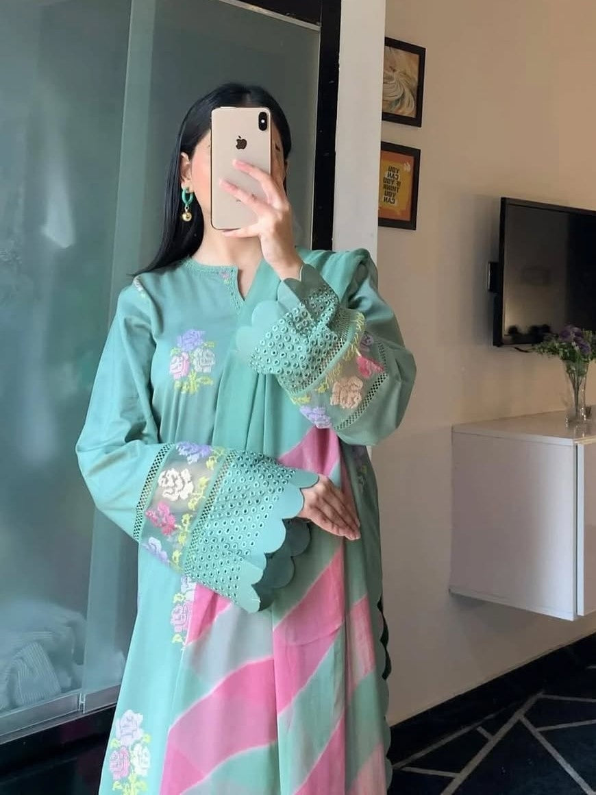 Anmol Blossom Emb 3PC – Luxury Embroidered Suit (Stitched)